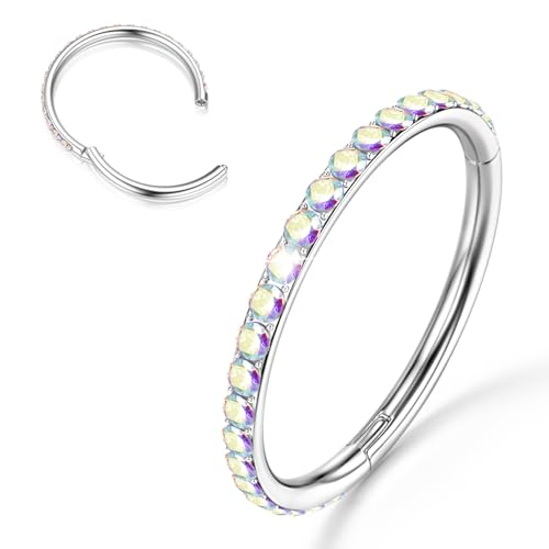 BodyBonita G23 Titanium Nose Rings Hoops - AB CZ Nose Piercings 18G Septum Rings Cartilage Helix Rook Tragus Lobe Daith Earrings Hypoallergenic Body Jewelry for Women Men Silver 9mm