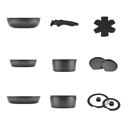 Utensilios de cocina antiadherentes con mango extraíble para un uso fácil, juego de ollas y sartenes resistentes a los arañazos