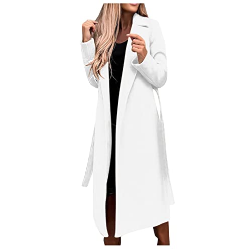Womens Winter Coat Long Trench Coat Oversized Long Casual Wool Blend Overcoat Notch Lapel Belted Full Length Jackets