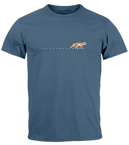 Neverless® Herren T-Shirt Fuchs Fox Wald Tiermotiv Logo Print Badge Fashion Streetstyle Denim-Blue L