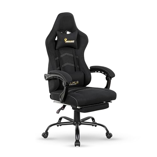 Image of Dr Luxur Musclerice Fabric Gaming Office Chair Ergonomic Lumbar Support, High Back Chair, Swivel Chair with Footrest, Removable Neck, Linkage Arm Rest (Musclerice Fabric)