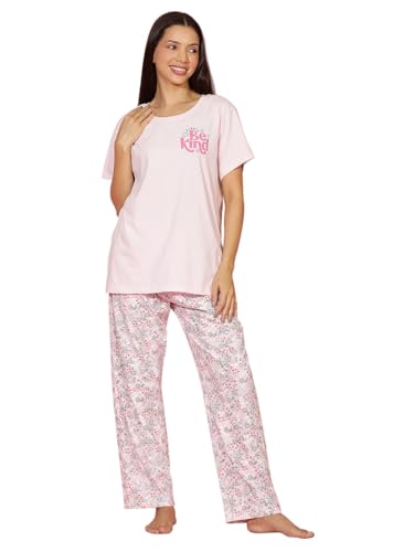 Image of HOMEGROWN Women's 100% Cotton Night Suit | Half Sleeve T-Shirt & Pyjama Set | Soft & Breathable Summer Sleepwear | XS-XXL