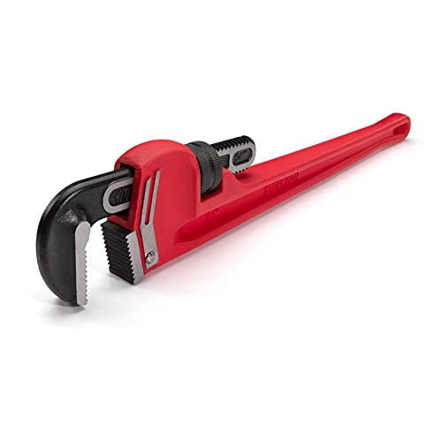 Image of Steelman Heavy-Duty Cast Iron Straight Handle Pipe Wrench (24-Inch, Red;Silver)