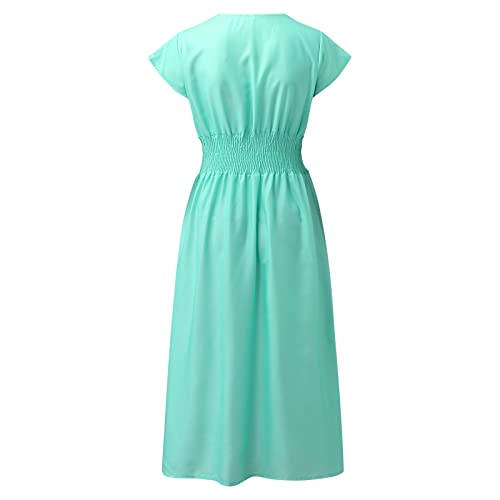 UIFLQXX Vestido maxi feminino 2023 casual com decote em V, manga curta, vestidos de barriga com esta