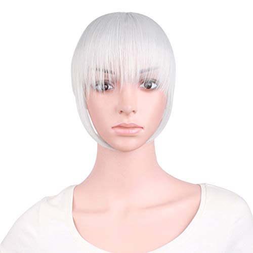 MapofBeauty 7 Inch/18cm Fashion False Bangs Neat Fringe Hairpiece Clip in Hair Extensions Accessories (Silver Gray)