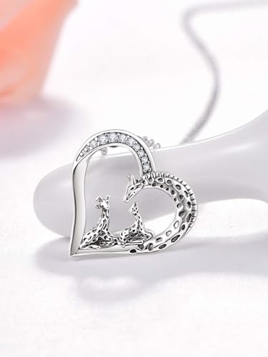 TANGPOET Giraffe Heart Pendant Necklace for Women Mom Grandma 925 Sterling Silver Giraffe Family Necklaces Jewelry Birthday Gifts with 18" +2" Chain2