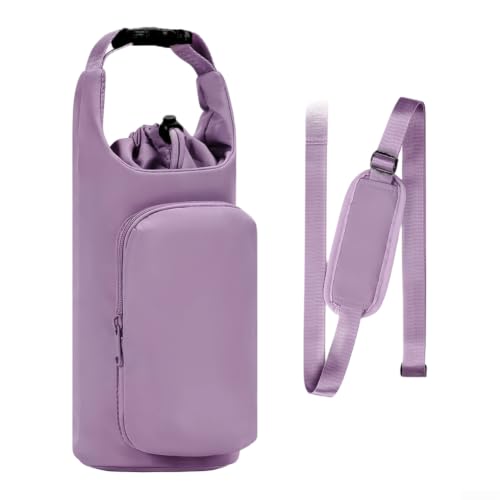 Bolsa de transporte de botellas aislada resistente al agua con correa ajustable para senderismo, viajes, negro (morado)