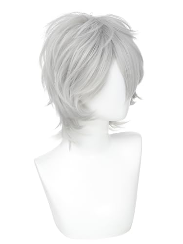 Image of Unisex Short Layered Cosplay Wig, Synthetic Hair Wig for Anime Costume, Halloween, Cosplay Conventions & Daily Wear（Silver White）
