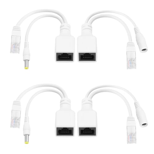 Passive PoE Injector and PoE Splitter, 10/100Mbps, DC 5V-24V Input/Output, 5.5x2.1mm DC Connector RJ45 Cable, Power Over Ethernet and Network Switch Cables (4)