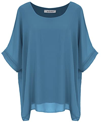 Van Der Rich ® - Chemisier en Voile Mousseline Doublé Intérieur - Femme (Jean, L-XL)