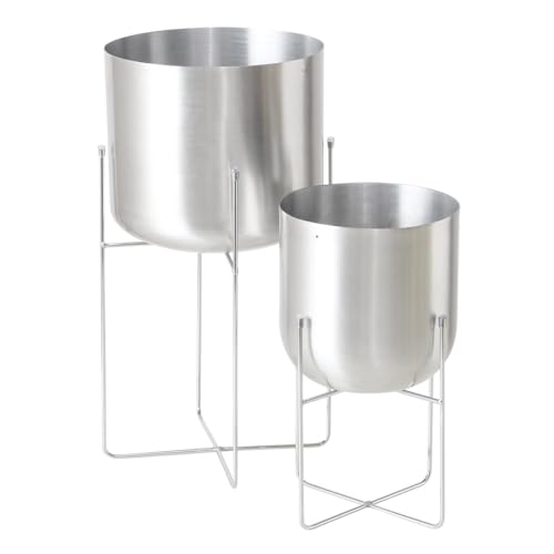 MF Sofia Übertopf Set, 2-teilig, Metall Silber Matt, 44cm/31,5cm Höhe, mit Gestell, für Innen- und Außenbereich