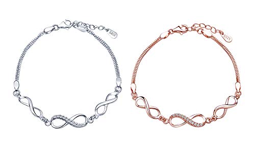 Bracelet infini en argent 925 ajusté avec oxydes de zircone éclatants pour femme