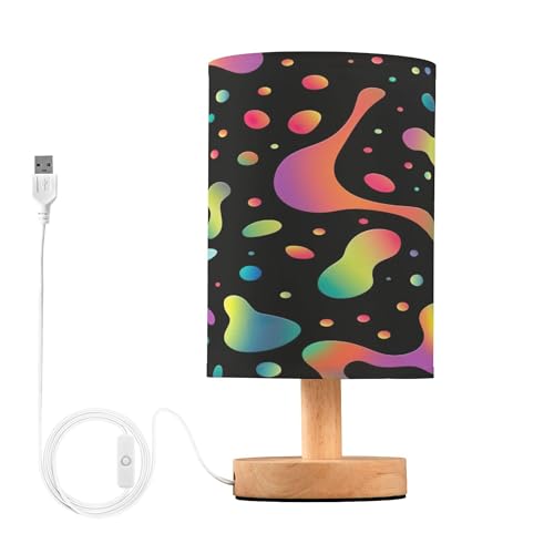 Cgiub Colorida lámpara de mesa de noche Blob para dormitorio, lámpara LED de mesita de noche, luz de lectura con pantalla de tela, base de madera y puerto USB para oficina, sala de estar, guardería