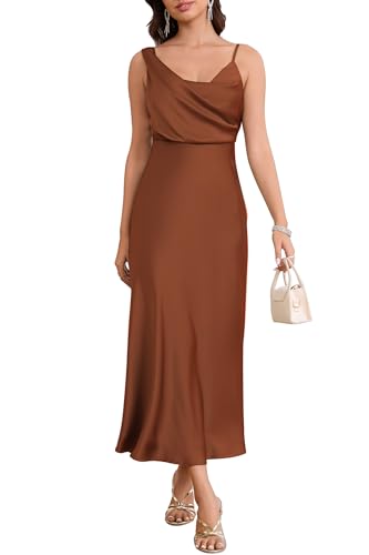 Women's Summer Satin Dress Elegant Cowl Neck Adjustable Spaghetti...