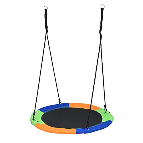 COSTWAY Ø100cm Columpio Nido para Niños Columpio Redondo con Cuerda 100-160cm Ajustable...