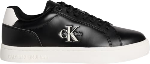 Calvin Klein Classic Cupsole Mono Lth Ym0ym01369 - Scarpe Basse da Uomo, Nero Nero Bianco Brillante, 46 EU
