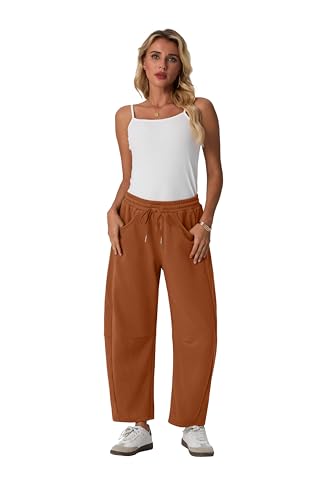 Lepunuo Barrel Sweatpants Women Casual Baggy Elastic Waisted Pants Wide Leg Gym Trousers with Pockets