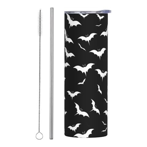Mount Hour White Bats Halloween Stainless Steel Insulated Tumbler 20 OZ, Coffee Mug Cup with Splash-Proof Lid and Straw for Car Home Office Outdoor Travel Cover