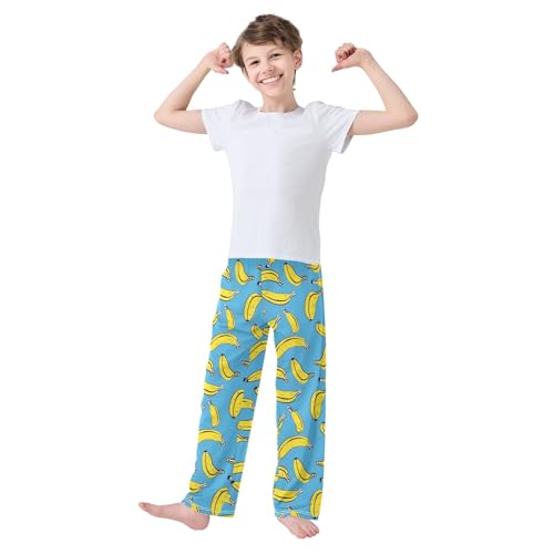 Banana Cartoon Blue Prints Pajama Pants Lounge Sleep Pants Elastic Waist Long Pajama Bottoms with Pockets for 6-14 Years3