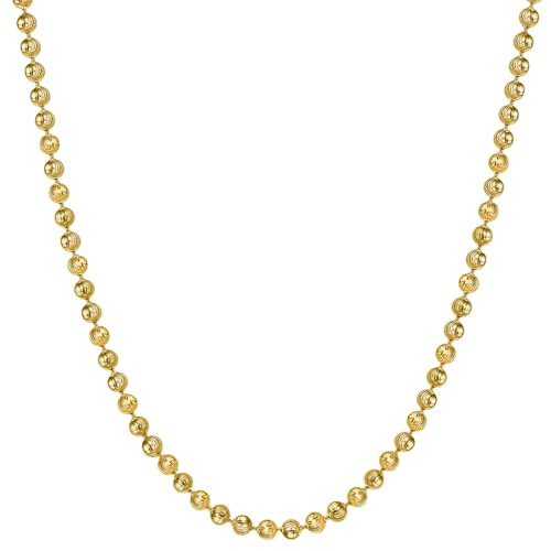 Savlano 925 Sterling Silver 3MM Moon Cut Ball Bead Chain Necklace - 18K Gold Rhodium Plated Dog Tag Link Chain for Women Comes with a Gift Box - Made in Italy (26Y)