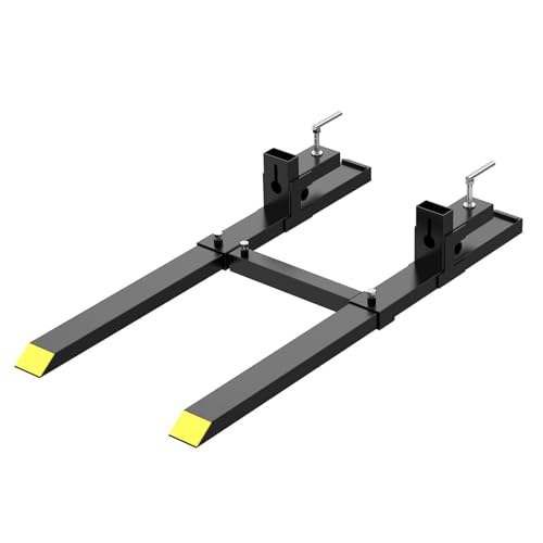 Pallet Forks 60" 4000 Lbs Max, Clamp On Tractor Bucket Forks With Adjustable Stabilizer Bar, Heavy Duty Front Loader Forks, Fork Attachment for Skid Steer, Loader Bucket
