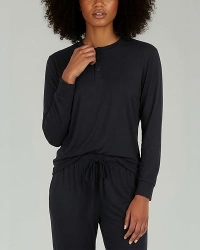 Image of Real Essentials 2 Pack: Women's Soft Long Sleeve Sleep Set - Comfortable Lounge Pull Over Hoodie and Henley Jogger