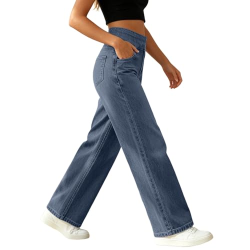 Generico Jeans Larghi Donna - Vita Alta, Gambe Dritte, vestibilità Sciolta, Jeans Casual Molto Elastici, Adatto per Yoga, Fitness E Sport di Tempo Libero