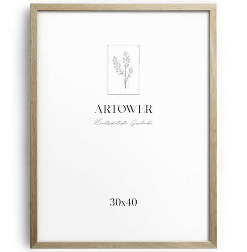 Artower Bilderrahmen für 30x40 cm | Natur Holz Eiche | Mit bruchsicherem Acrylglas | Fotorahmen Groß | Oak Wood Picture Frame | Bilderrahmen