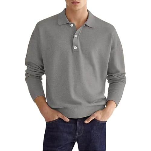 Polo pour homme à manches longues à 3 boutons - Évacuation de l'humidité - Polos d'entraînement athlétiques pour homme - Couleur unie - Haut de printemps...