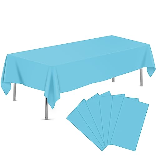 Image of tujol Light Blue 6 Pack Plastic Table Cloth 54 inch x 108 inch, Disposable Tablecloths Rectangle Table Cover, Plastic Tablecloths for Parties
