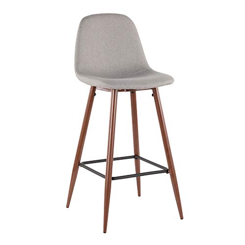 Lumisource Pebble Mid-Century Modern Barstool In Walnut Metal And Light Grey Fabric - Set Of 2 #TOP1