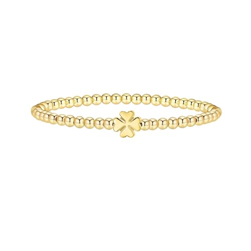 Lisitine Gold Bracelet for Women 14K Gold Beaded Bracelets Stretch Bracelet Jewelry for Women(Four-leaf clover)