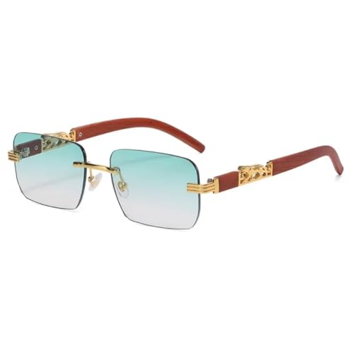 Lunettes de soleil rectangulaires sans monture en bois pour hommes et femmes