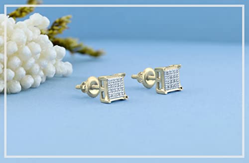 Dazzlingrock Collection 0.10 Carat Round White Diamond 4.5mm Square Micro Pave Hip Hop Iced Out Studs in 925 Sterling Silver, Unisex Design Ladies, Mens Real Diamond Earrings3