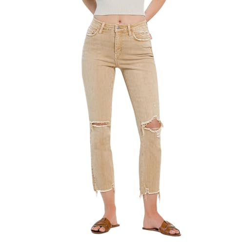Flying Monkey Mid Rise Slim Straight Jeans Tan
