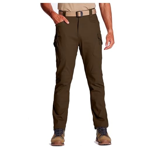FEDTOSING Tactical Pants for Men with 9 Pockets Cotton Cargo Work Military Trousers Stretch Hiking Combat Rip-Stop Pants Brown 32x30