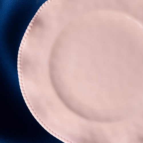 Image of Pink Melamine Dinnerware Sets for 4,Scalloped Plates and Bowls Set with Beaded Edge, BPA Free Dishwasher Safe, Heavy Duty Shatterproof Unbreakable Tableware for Wedding Party Camping Outdoor