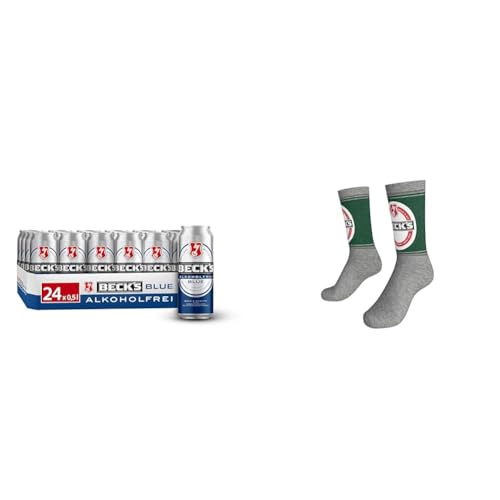 Bundle aus BECK’S Blue Alkoholfrei Pils Dosenbier, EINWEG (24 x 0.5 l Dose), Alkoholfreies Pils Bier + Original BECK’S-Socken