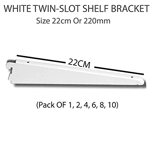 MFS Twin Slot Shelving WHITE Uprights, Brackets Adjustable Strong Rack Wall Shelf Pack OF (1, 2, 10) (10, BRACKET 220MM OR 22CM)