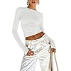 Women's Basic Long Sleeve Slim Fit Crop T Shirt Top Y2K Tops TikTok Crop Top Club Party E-Girls Streetwear(White-b,XXL) #2