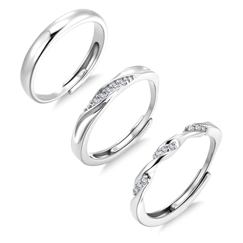 ALEXCRAFT Set de 3 Anillos de Mujer Ajustables Anillos en Plata 925 con Textura Tejida Hipoaalergénicos Anillos Abiertos Vintage Apilables con Circonitas Cúbicas Minimalistas para Mujer Madre e Hija