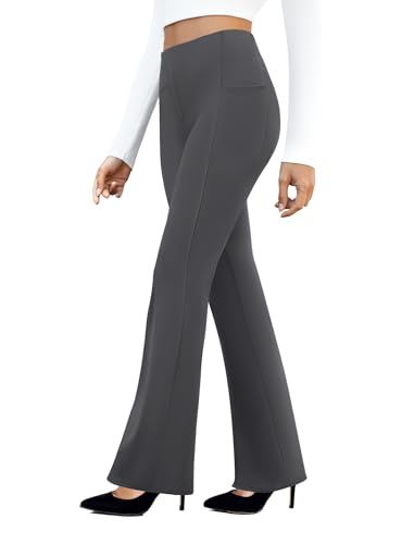 Women's Work Pants Business Casual Dress Pants High Waisted Stretchy Pull on Office Slacks with Pockets Dark Grey
