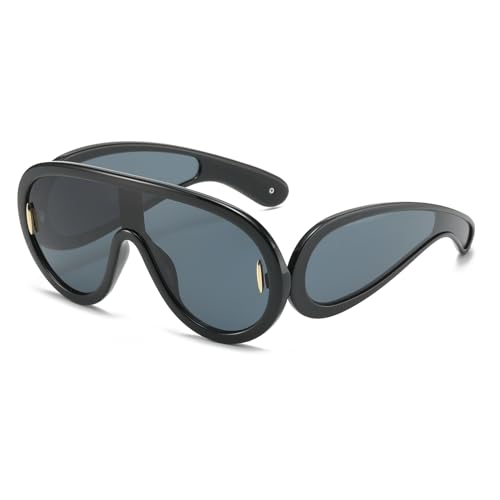 Yueluqu Gafas De Sol De Moda Para Mujeres Y Hombres, De Gran Tamaño, Futurista, Máscara De Onda, Estilo De Diseñador, Negro, Gris Yueluqu Gafas De Sol De Moda Para Mujeres Y Hombres, De Gran Tamaño, Futurista, Máscara De Onda, Estilo De Diseñador, Negro, Gris