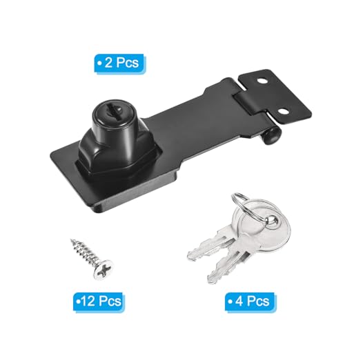 Image of PATIKIL Keyed Hasp Locks, 2 Pack 3 Inch Twist Knob Locking Hasp Zinc Alloy Safety Hasp Latches with Keys Keyed Alike for Cabinet Small Door, Black