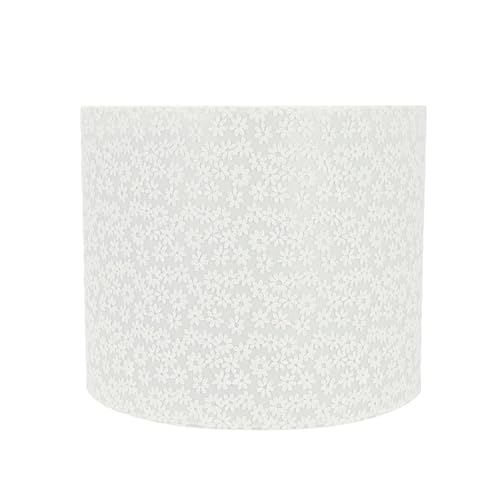 Image of Aspen Creative 31094A Transitional Drum (Cylinder) Shaped Spider Construction Lamp Shade in White with Floral Gauze Pattern, 12 inch Wide (12 inch x 12 inch x 10 inch)