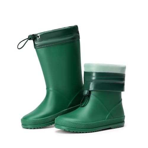 DREAM PAIRS Kids Rain Boots Boys Girls Lightweight Boots Waterproof Easy-on Outdoor Playing Rain Boot Unisex-Child 9 Toddler Dark Green
