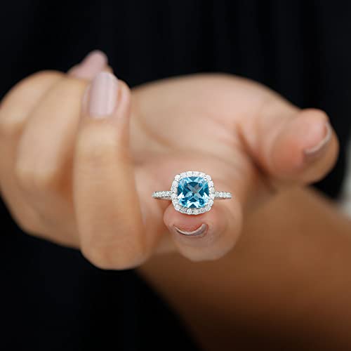 Rosec Jewels Swiss Blue Topaz Engagement Ring With Moissanite Halo For Women | 3.50 Cttw | Aaa Quality, 14K White Gold, Size:us 7.00 #TOP3