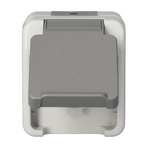 Schneider Electric Merten Schuko-Steckdose mit Klappdeckel, Aufputz, IP 44, Aquastar, lichtgrau, thermoplastisch, Artikelnummer MEG2301-8029, 1 Stück