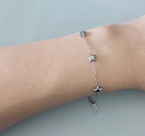 Dainty Star Bracelet for Women,Stainless Steel 3 Stars Chain Bracelet Adjustable Size3