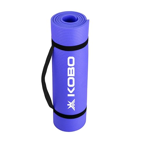 Image of Kobo NBR Multi-use Thick Non-Slip and Anti-Tear Exercise Athletica Yoga Mat with Carrying Strap for Hot Yoga and The Gym, Home Workout, Pilates, Physio, and Camping for Men & Women